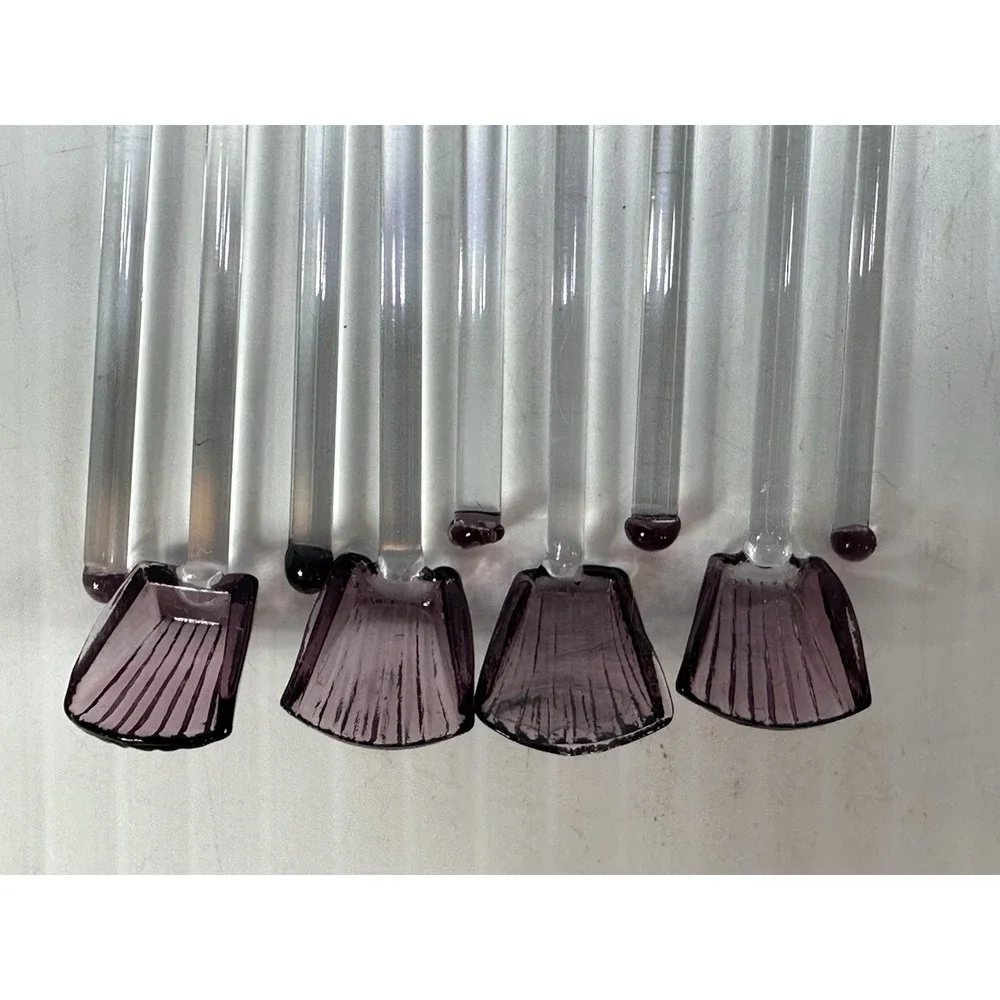 Lot Of 9 Vintage Amethyst Clamshell Shaped Glass Spoons Salt Cellars Condiments